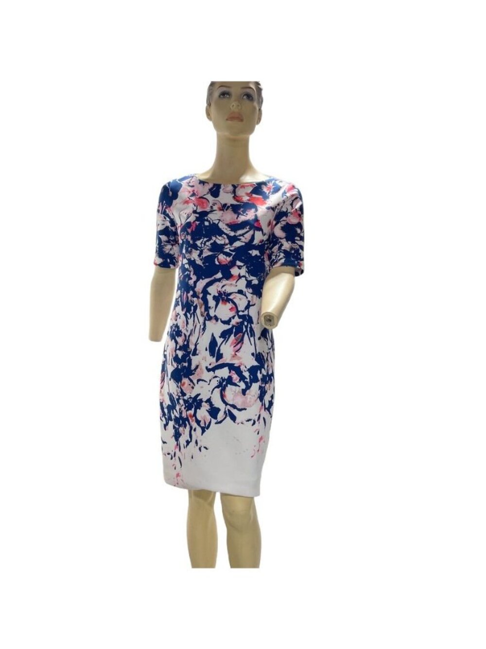 Alex Marie Floral Print Sheath Dress Size 4 Blue & Pink Short Sleeve Knee-Length - Picture 13 of 13